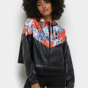 Nike Floral Black and Red Women's lightweight windbreaker Jacket size 2X NWT!